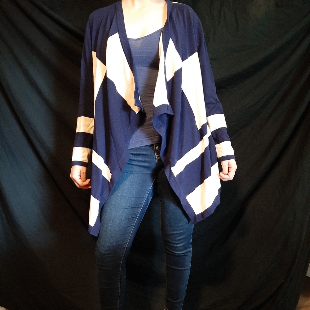 Navy and white cardigan